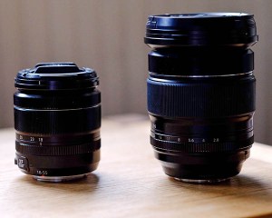 Image: 16-55 Mounted on X-T1 with battery grip. 18-55 alongside for comparison
